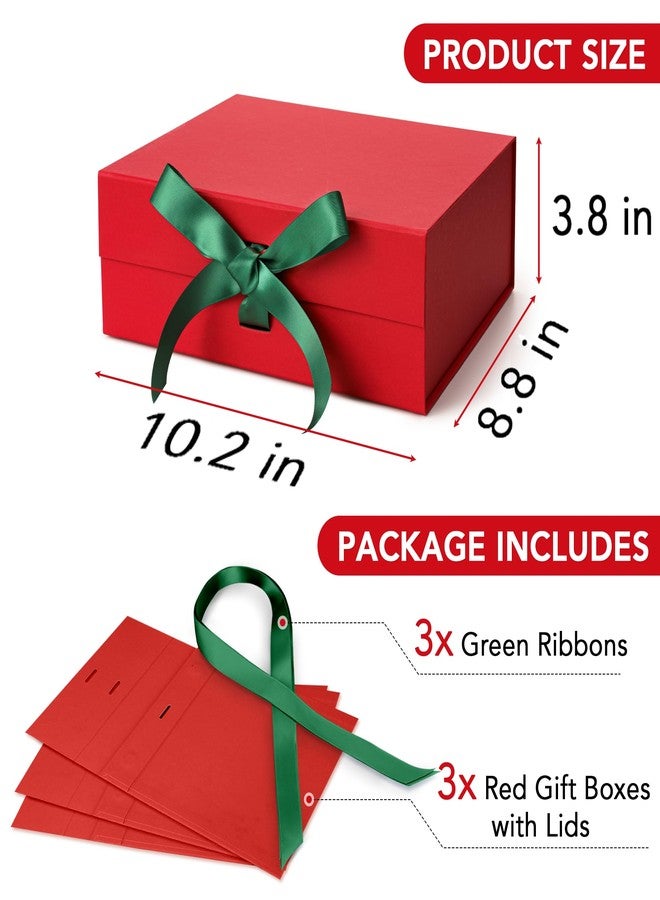 SWANGSA Red Christmas Gift Boxes with Lid for presents 10.2x8.8x3.8 Inches, Large Gift Box with Ribbon and Magnetic Closure, Collapsible Gift Box for Christmas, Wedding, Valentine's day, Birthday Gift - Image 3
